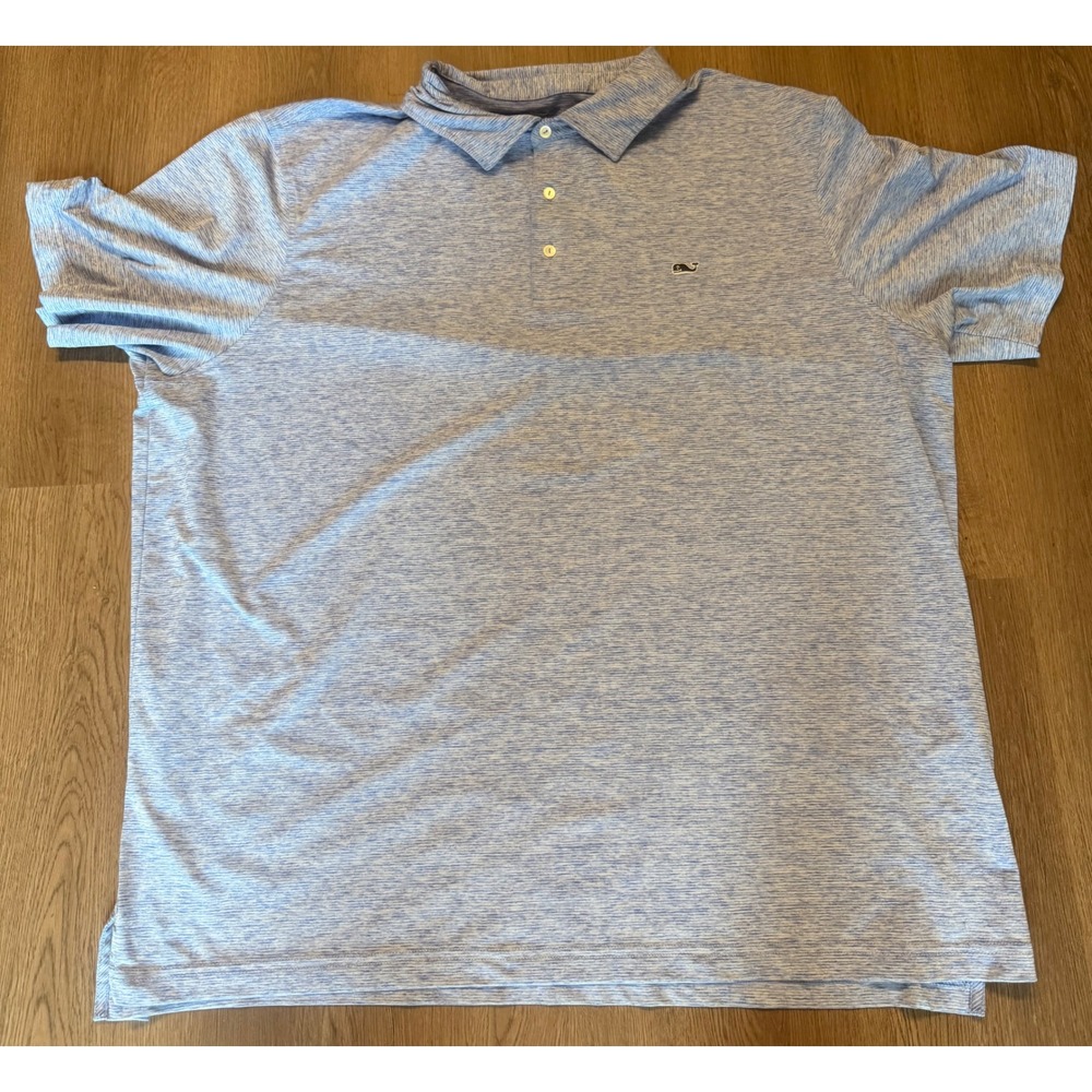 Vineyard Vines Performance Polo Shirt Mens 2XT Blue Heathered Space Dye Stretch